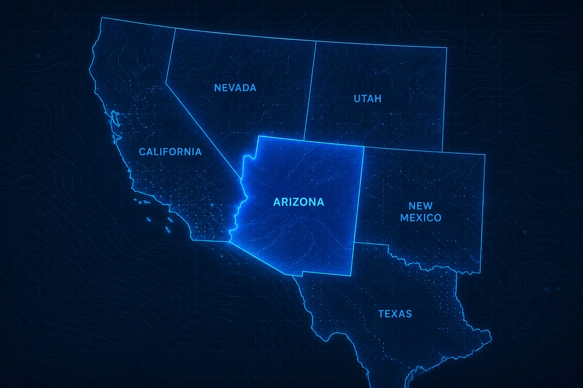 High-tech map of the United States showing Water Strike's nationwide service region